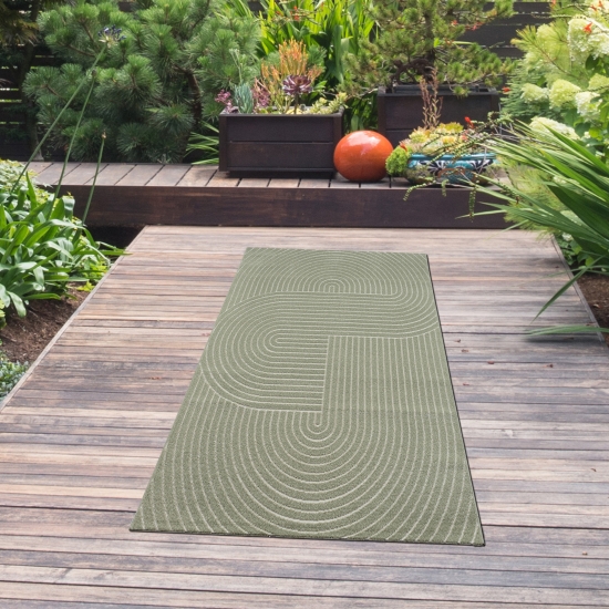 Preview: Moderner In- und Outdoor Teppich mit Bogen Muster in grün Preview: Moderner In- und Outdoor Teppich mit Bogen Muster in grün