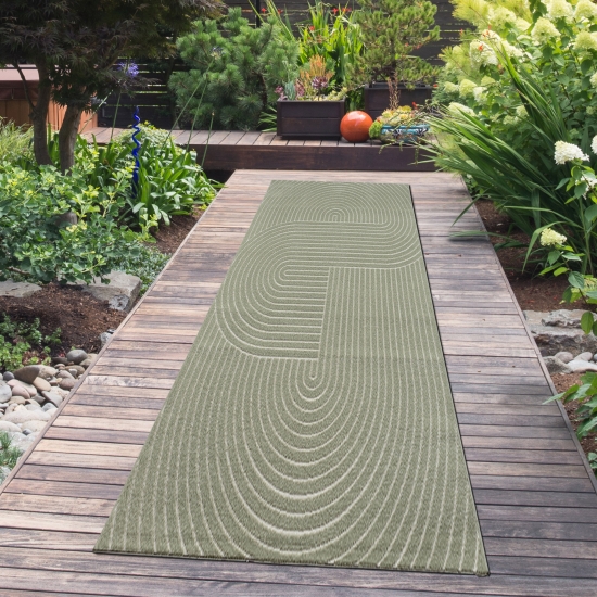 Preview: Moderner In- und Outdoor Teppich mit Bogen Muster in grün Preview: Moderner In- und Outdoor Teppich mit Bogen Muster in grün