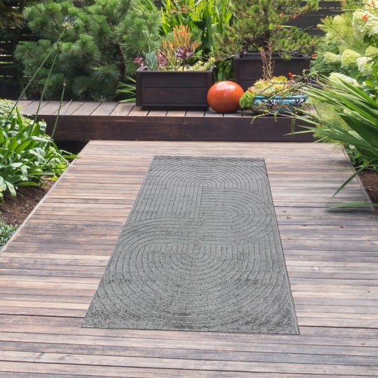 Preview: Moderner Outdoor Teppich wetterfest Terrasse Balkon Boho-Style hochwertig Anthrazit