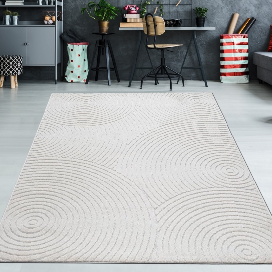 Teppich Outdoor wetterfest in Creme mit Kreismuster – modern & pflegeleicht