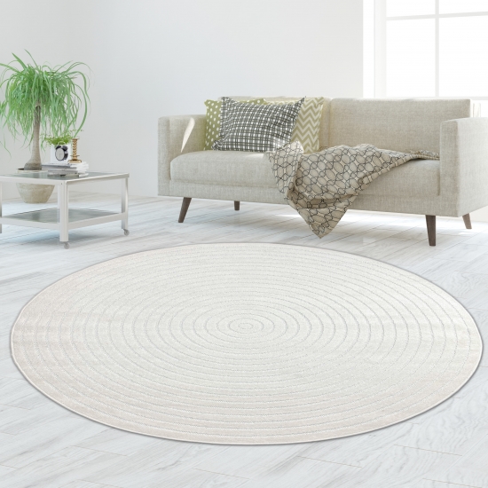 Preview: Wetterfester In- & Outdoor Teppich | Rund in creme