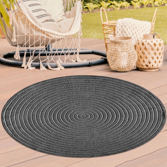 Outdoor Teppich Light Anthrazit rund robust pflegeleicht vielseitig einsetzbar