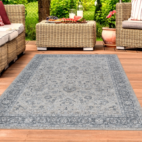 Outdoor-Teppich Vintage Muster Wohnzimmer und Terrasse grau