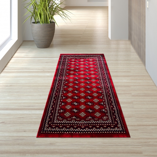 Teppich Rot geometrisches Muster pflegeleicht für Wohnbereiche