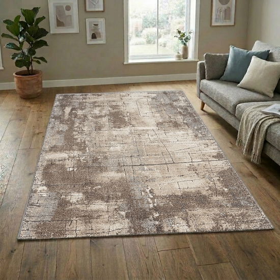 Designer Teppich in Barock Steinmauer Optik in Braun Beige Grau Creme Meliert