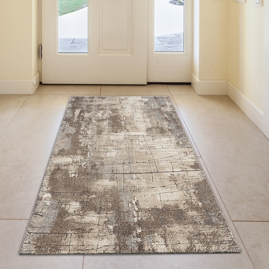 Preview: Designer Teppich in Barock Steinmauer Optik in Braun Beige Grau Creme Meliert