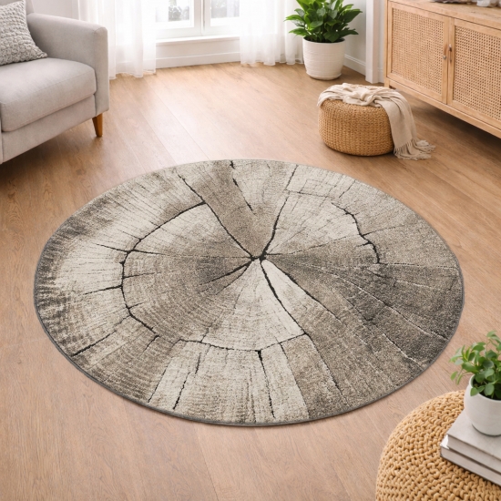 Preview: Teppich Baum Optik in Braun Beige Grau Creme