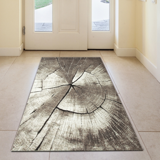 Preview: Teppich Baum Optik in Braun Beige Grau Creme