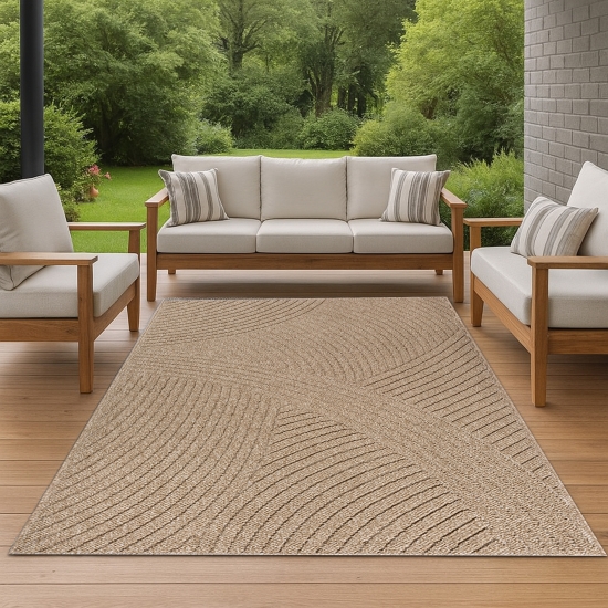 Teppich In- und Outdoor mit Wellenmuster vielseitig einsetzbar in Beige