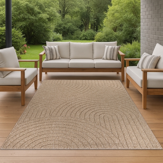 Teppich In- und Outdoor mit Kreislinien-Muster in Beige für moderne Wohn- und Außenbereiche