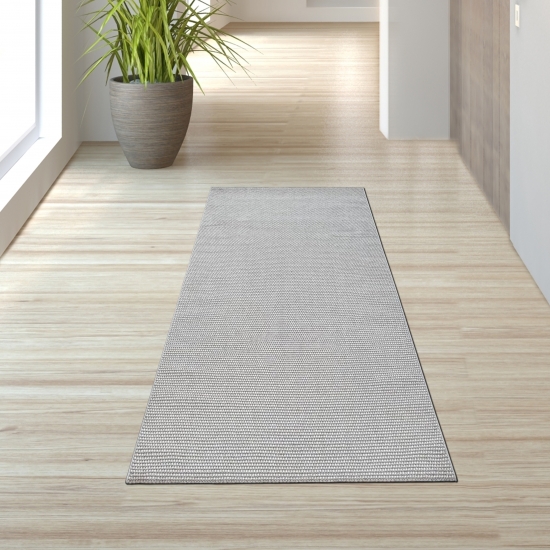 Preview: Wohnzimmer Niedrigflor Teppich Pflegeleicht mit modernem Design in grau