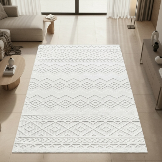 Pflegeleichter Teppich mit strukturierter Loop-Optik Creme