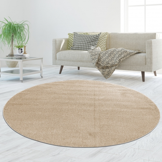 Beiger Teppich robust pflegeleicht Schlingenoptik vielseitig