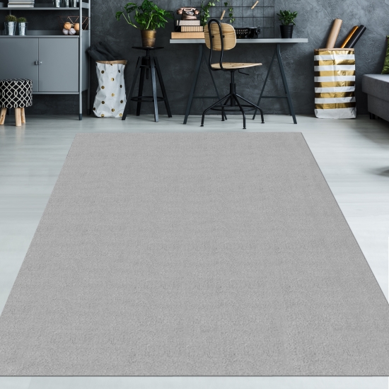 Teppich grau Wohnzimmer Schlafzimmer modern rutschfest weich Kurzflor Fußbodenheizung geeignet