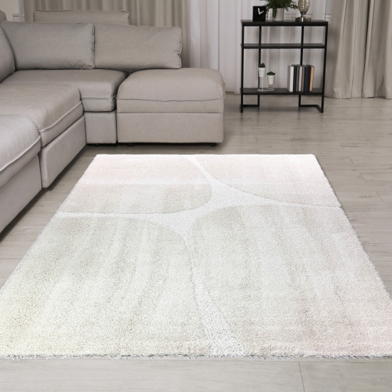 Moderner Hochflor-Teppich stilvoll, weich & zeitlos mit organischem Muster in Creme