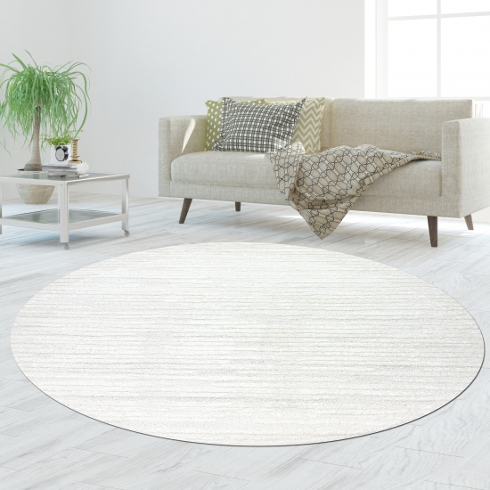 Preview: Schlafzimmer Wohnzimmer Teppich mit verschieden gemusterten Linien in der Farbe creme grau