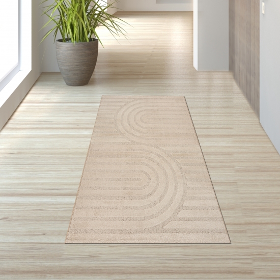 Preview: Wohnzimmerteppich Schimmer-Effekt  strapazierfähig  mit modernem Muster in Beige