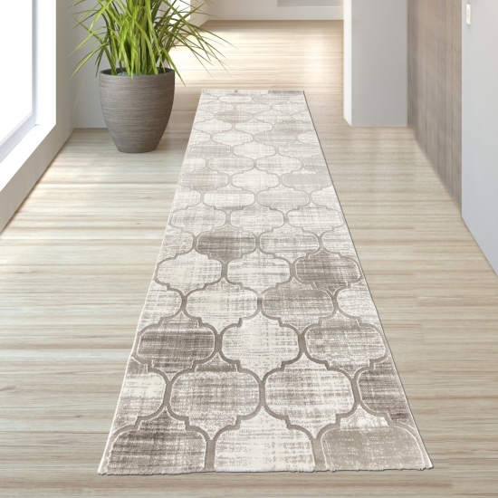 Designer Teppich Marokkanisches Muster in Beige Creme