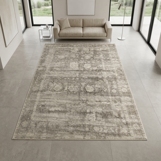 Pflegeleichter Teppich Beige Vintage-Muster flache Ausführung