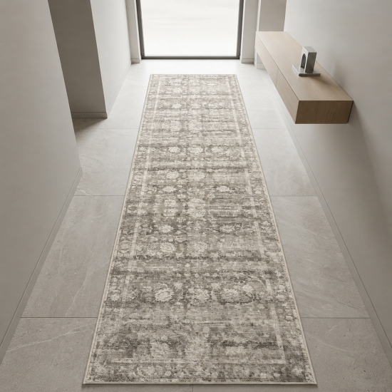 Preview: Pflegeleichter Teppich Beige Vintage-Muster flache Ausführung