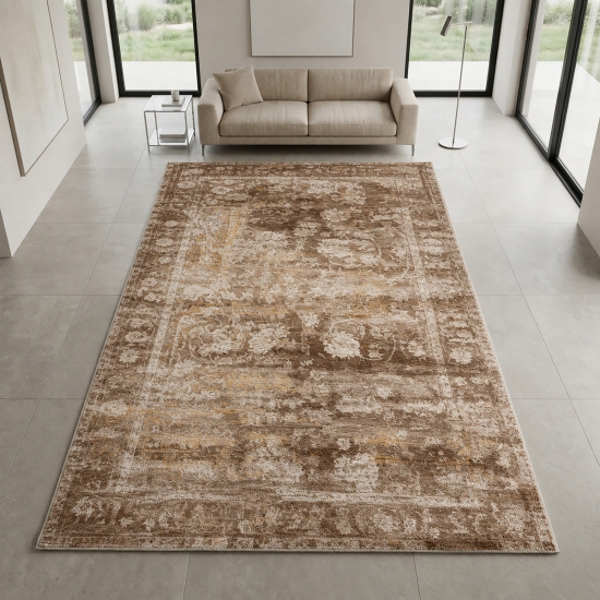 Brauner Teppich mit floralem Vintage-Muster für vielseitige Räume