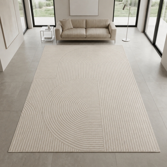 Beiger Teppich Modern mit Linienmotiv für Wohn- und Schlafräume