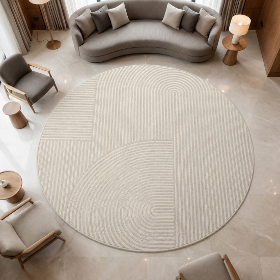 Preview: Beiger Teppich Modern mit Linienmotiv für Wohn- und Schlafräume