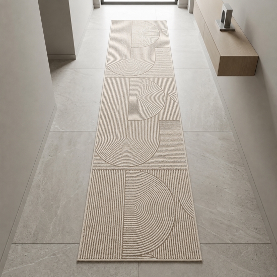 Pflegeleichter Teppich Braun grafisches Muster flaches Format
