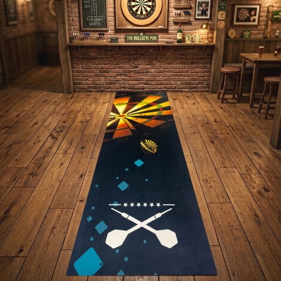 Dartmatte mit Dartscheibe und Abwurflinie