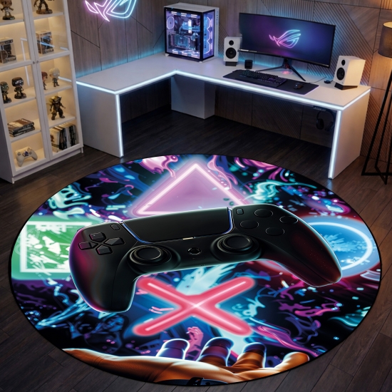 Preview: Gaming-Teppich mit lebendigen neon-farbigen Symbolen und Controller