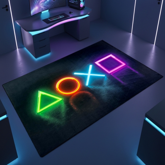 Gamingteppich rutschfest im leuchtenden Geometrischen Muster Neonfarben