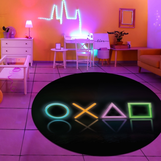 Preview: Gamingteppich rutschfest im leuchtenden Geometrischen Muster Neonfarben