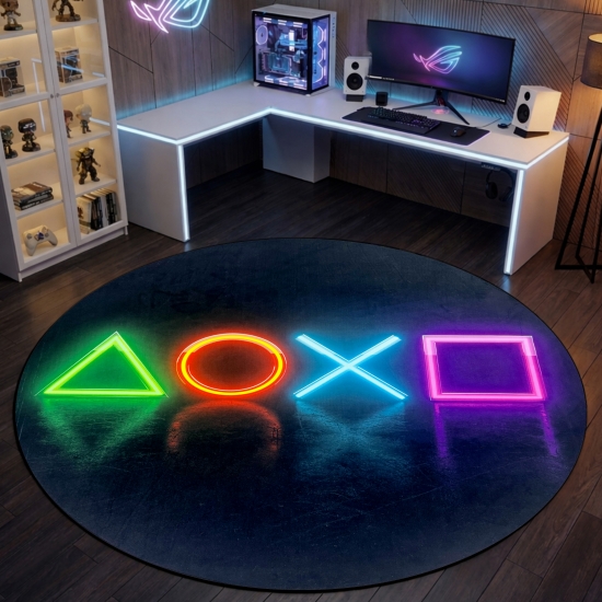 Preview: Gamingteppich rutschfest im leuchtenden Geometrischen Muster Neonfarben