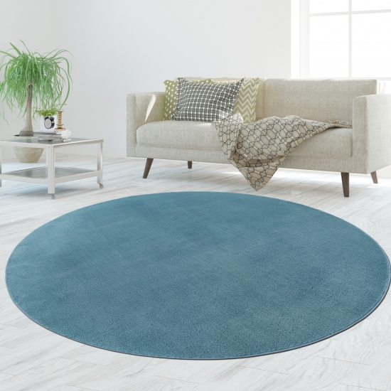 Preview: Türkiser Teppich weich dekorativ pflegeleicht ideal für modernes Zuhause