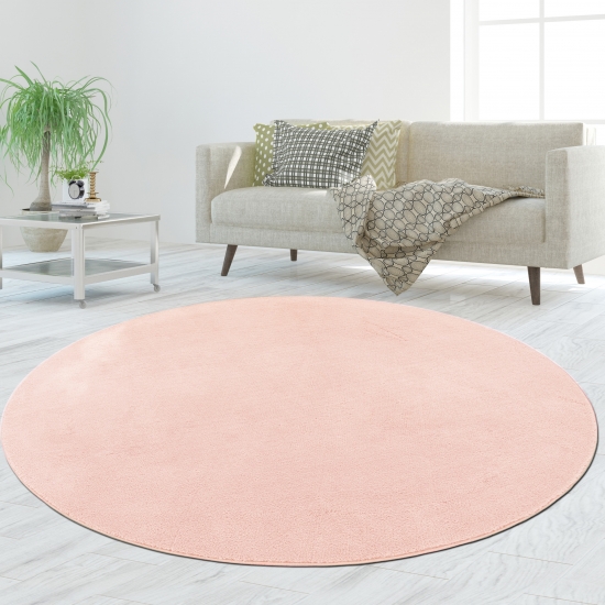 Preview: Weicher rosa Teppich pflegeleicht und waschbar ideal für Zuhause