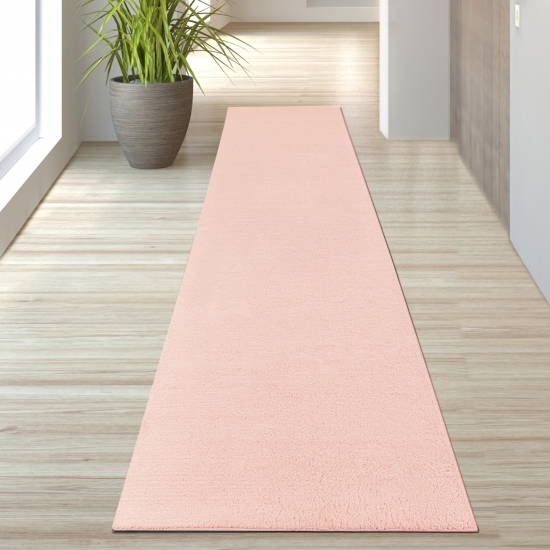 Preview: Weicher rosa Teppich pflegeleicht und waschbar ideal für Zuhause