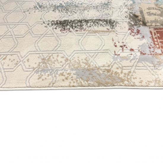 Gebetsteppich mit Kalligrafie und Moschee-Motiv in hellen Naturtönen