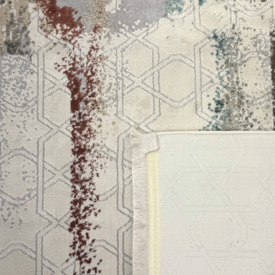 Gebetsteppich mit Kalligrafie und Moschee-Motiv in hellen Naturtönen