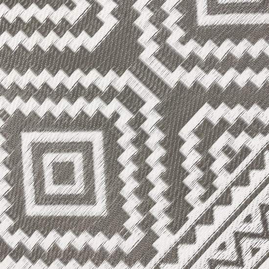 Preview: Outdoor-Teppich mit Azteken-Motiv aus Recycelten Materialien in grau
