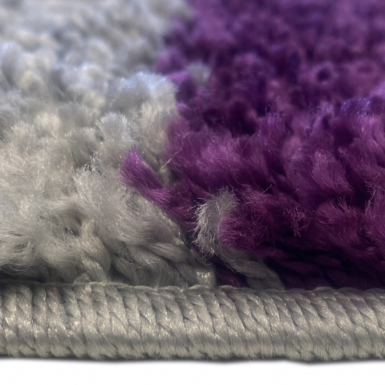 Weicher Shaggy Teppich Mehrfarbig Lila Grau Creme – moderner Hochflor Teppich flauschig pflegeleicht
