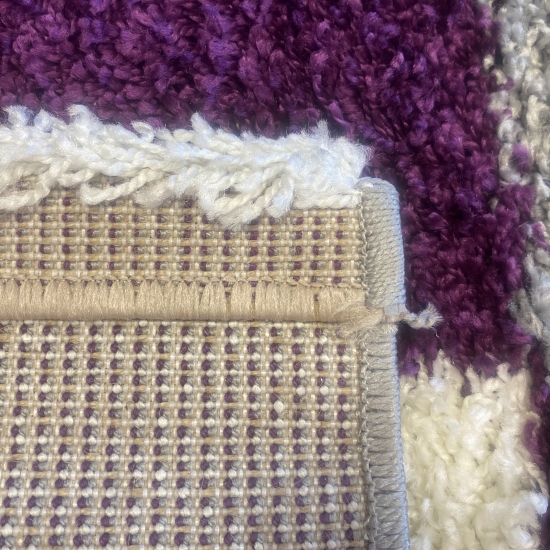 Weicher Shaggy Teppich Mehrfarbig Lila Grau Creme – moderner Hochflor Teppich flauschig pflegeleicht