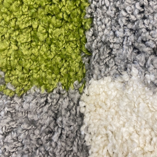 Weicher Shaggy Teppich Mehrfarbig Grün Grau Creme – moderner Hochflor Teppich