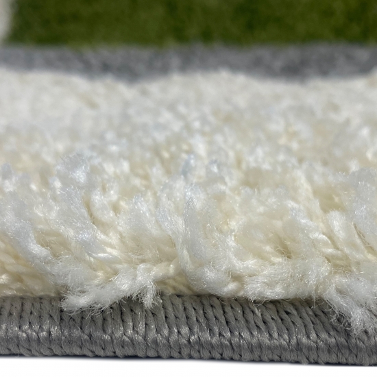 Weicher Shaggy Teppich Mehrfarbig Grün Grau Creme – moderner Hochflor Teppich