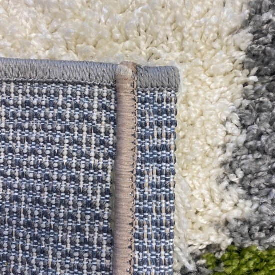 Weicher Shaggy Teppich Mehrfarbig Grün Grau Creme – moderner Hochflor Teppich