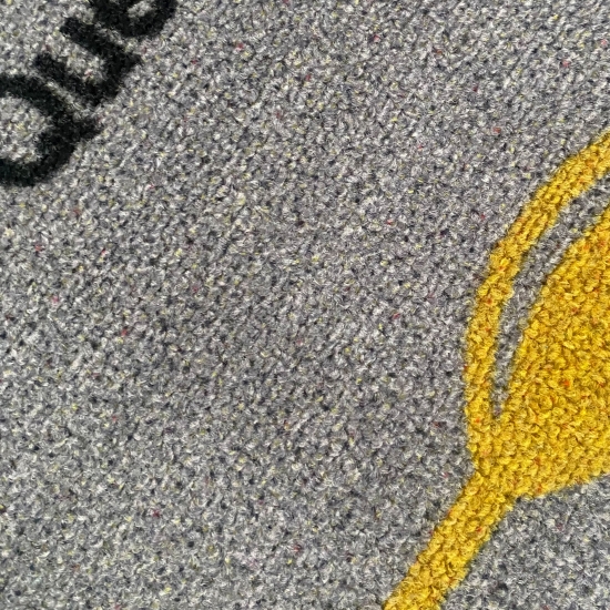 Preview: Küchenteppich waschbar mit Schriftzug Guten Appetit in Grau Gelb