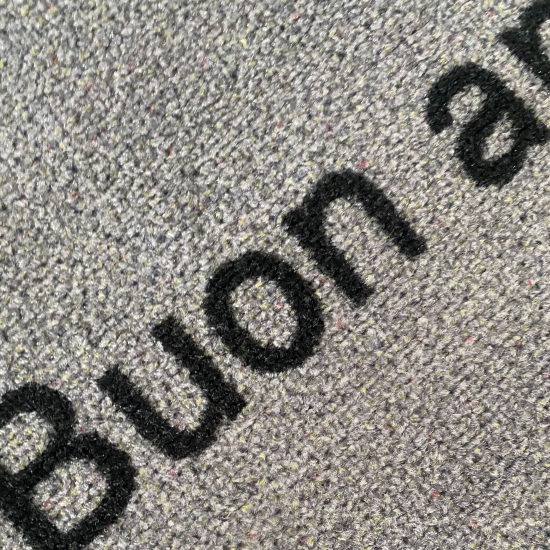 Küchenteppich waschbar mit Schriftzug Guten Appetit in Grau Gelb