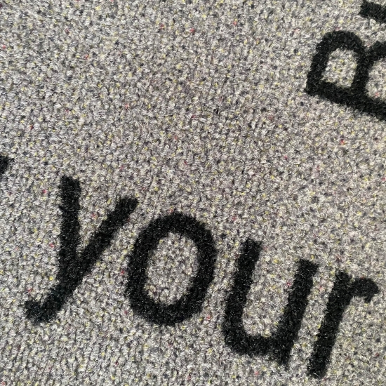 Küchenteppich waschbar mit Schriftzug Guten Appetit in Grau Gelb