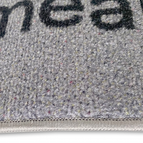 Küchenteppich waschbar mit Schriftzug Guten Appetit in Grau Gelb