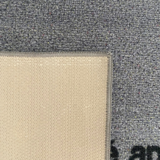 Küchenteppich waschbar mit Schriftzug Guten Appetit in Grau Gelb