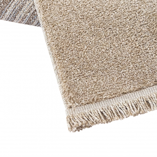 Pflegeleichter Kurzflor Teppich Creme Braun mit Rautenmuster